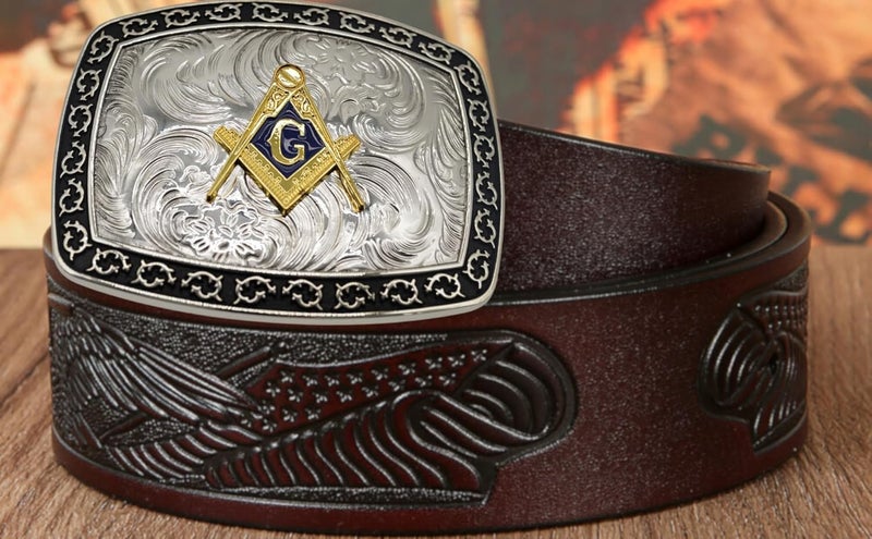 WMG Masonic Mason Symbol Logo Large Huge Rodeo Western Gold Tone Belt Buckle Fits Up to 2 Inch Belts - Image 4
